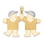 14k Two-tone The Kids Medium Double Boys Engravable Kiss Charm