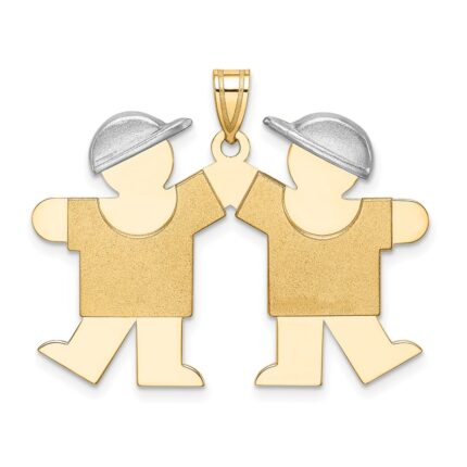 14k Two-tone The Kids Medium Double Boys Engravable Kiss Charm