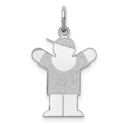 14k White Gold The Kids Small Boy with Hat Engravable Love Charm