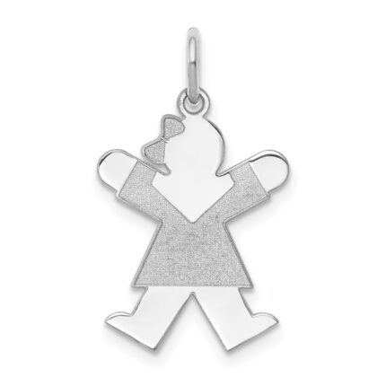 14k White Gold The Kids Small Girl with Bow Engravable Joy Charm