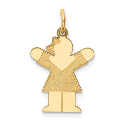 14k The Kids Small Girl with Bow Engravable Love Charm