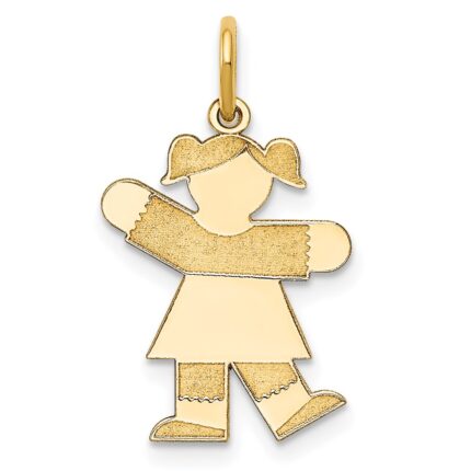 14k The Kids Small Girl with Ponytails Engravable Kiss Charm