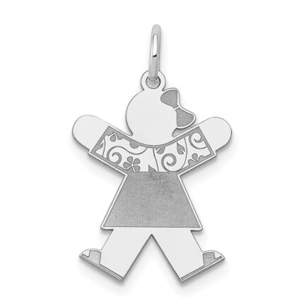 14k White Gold The Kids Small Floral Dress Girl Engravable Joy Charm