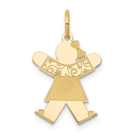 14k The Kids Small Floral Dress Girl Engravable Joy Charm