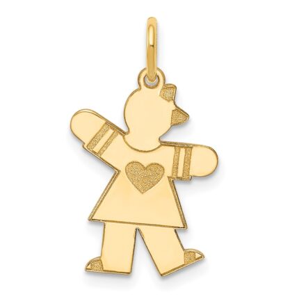 14k The Kids Small Heart Dress Girl Engravable Kiss Charm