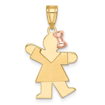 14k Two-tone The Kids Small Girl with Bow on Right Engravable Kiss Charm