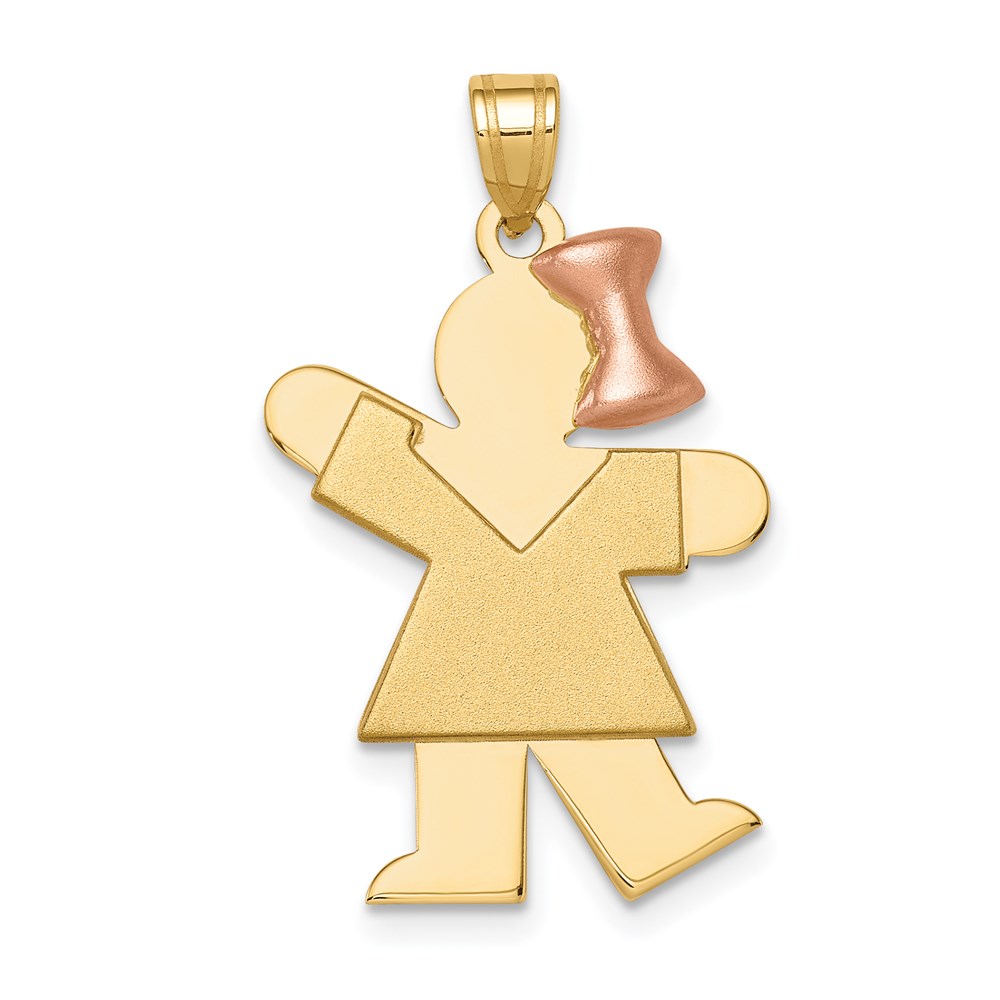 XK242.jpg 14k Two-tone The Kids Medium Girl with Bow on Right Engravable Kiss Charm - Image 1