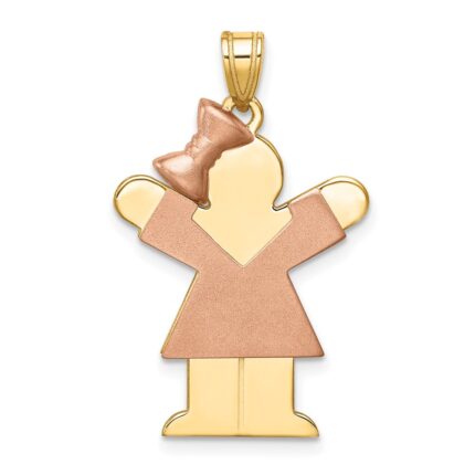 14k Two-tone The Kids Medium Girl with Bow on Left Engravable Love Charm