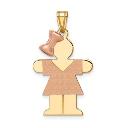 14k Two-tone The Kids Medium Girl with Bow on Left Engravable Hugs Charm