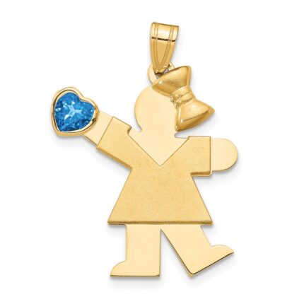 14k The Kids Girl with Blue CZ December Birthstone Engravable Kiss Charm