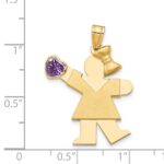 14k The Kids Girl with Purple CZ February Birthstone Engravable Kiss Charm - Image 2