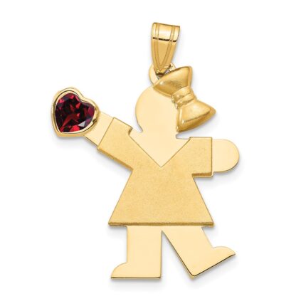 14k The Kids Girl with Dark Red CZ January Birthstone Engravable Kiss Charm