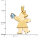 14k The Kids Girl with Light Blue CZ March Birthstone Engravable Kiss Charm - Image 3
