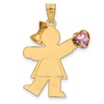 14k The Kids Girl with Pink CZ October Birthstone Engravable Kiss Charm - Image 4
