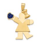 14k The Kids Girl with Dark Blue CZ September Birthstone Engravable Kiss Charm