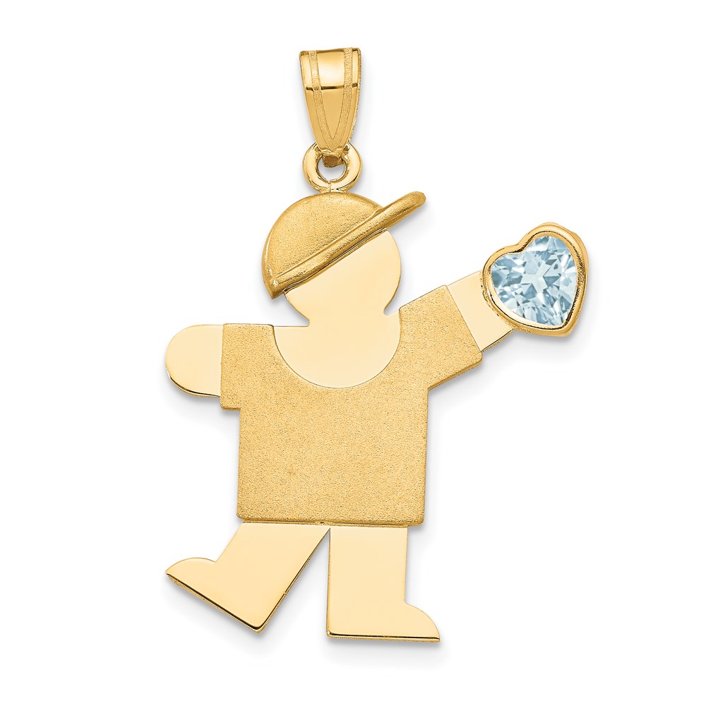 XK265MAR.jpg 14k The Kids Boy with Light Blue CZ March Birthstone Engravable Kiss Charm - Image 1