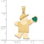 14k The Kids Boy with Green CZ May Birthstone Engravable Kiss Charm - Image 3