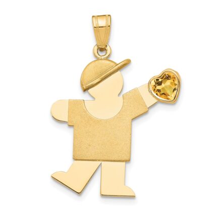 14k The Kids Boy with Yellow CZ November Birthstone Engravable Kiss Charm