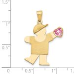 14k The Kids Boy with Pink CZ October Birthstone Engravable Kiss Charm - Image 3