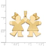 14k The Kids Solid Engravable Medium Double Girls with Bows Kiss Charm - Image 3