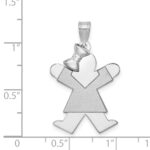 14k White Gold The Kids Medium Girl with Bow on Left Engravable Joy Charm - Image 3