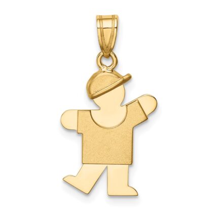 14k The Kids Solid Engravable Small Boy with Hat on Left Kiss Charm