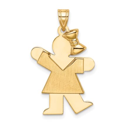 14k The Kids Solid Engravable Medium Girl with Bow on Right Kiss Charm
