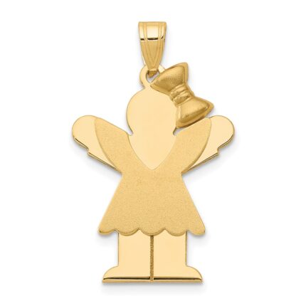 14k The Kids Solid Engravable Medium Girl with Ruffles and Bow on Right Love Charm