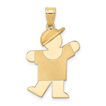 14k The Kids Solid Engravable Medium Boy with Hat on Left Kiss Charm