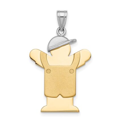 14k Two-tone The Kids Medium Boy in Overalls with Hat on Left Engravable Love Charm