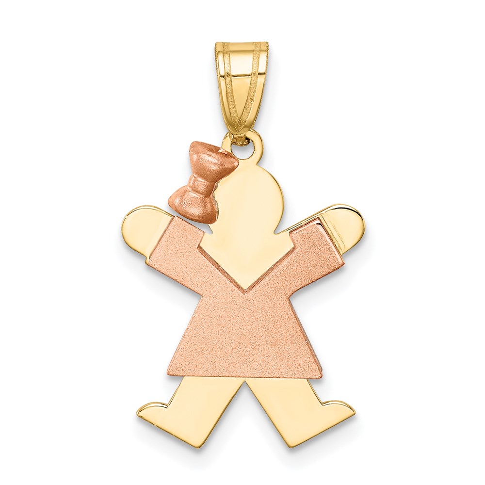 XK408.jpg 14k Two-tone The Kids Small Girl with Bow on Left Engravable Joy Charm - Image 1