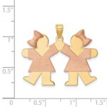 14k Two-tone The Kids Medium Double Girls Engravable Kiss Charm - Image 3