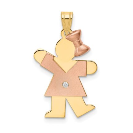 14k Two-tone The Kids Small Girl with Bow on Right AA Diamond Kiss Pendant