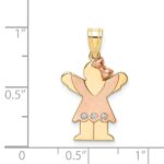 14k Two-tone The Kids Small Girl with Ruffles and Bow on Right AA Diamond Love Pendant - Image 3