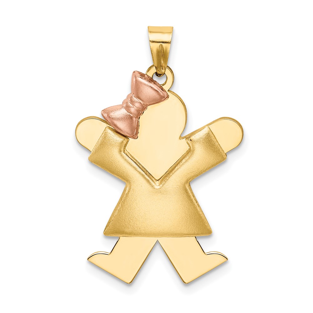 XK576.jpg 14k Two-tone The Kids Medium Puffed Girl with Bow on Left Engravable Joy Charm - Image 1