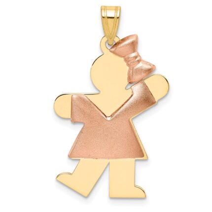 14k Two-tone The Kids Medium Puffed Girl with Bow on Right Engravable Kiss Charm