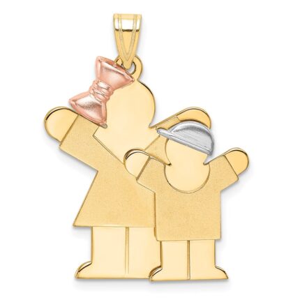 14k Tri-color The Kids Big Girl and Little Boy Engravable Love Charm