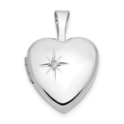 14k White Gold .01ct. Diamond Star 12mm Heart Locket