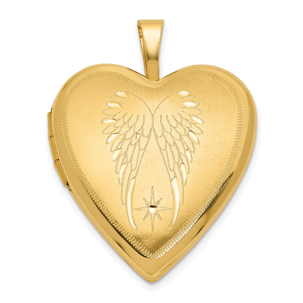 XL850.jpg 14K Satin and Polished Angel Wings 20mm Heart Locket - Image 1