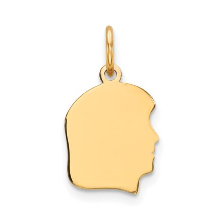 14k Plain Small .027 Gauge Facing Right Engravable Girl Head Charm