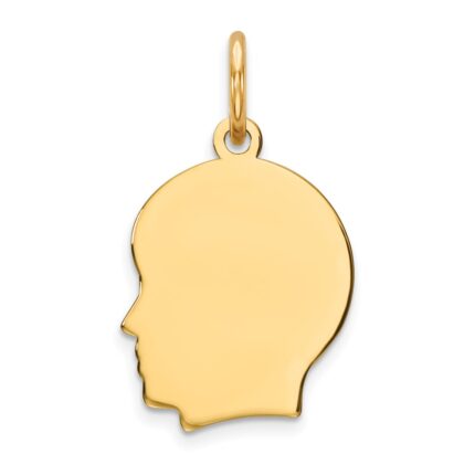 14k Plain Small .013 Gauge Facing Left Engravable Boy Head Charm