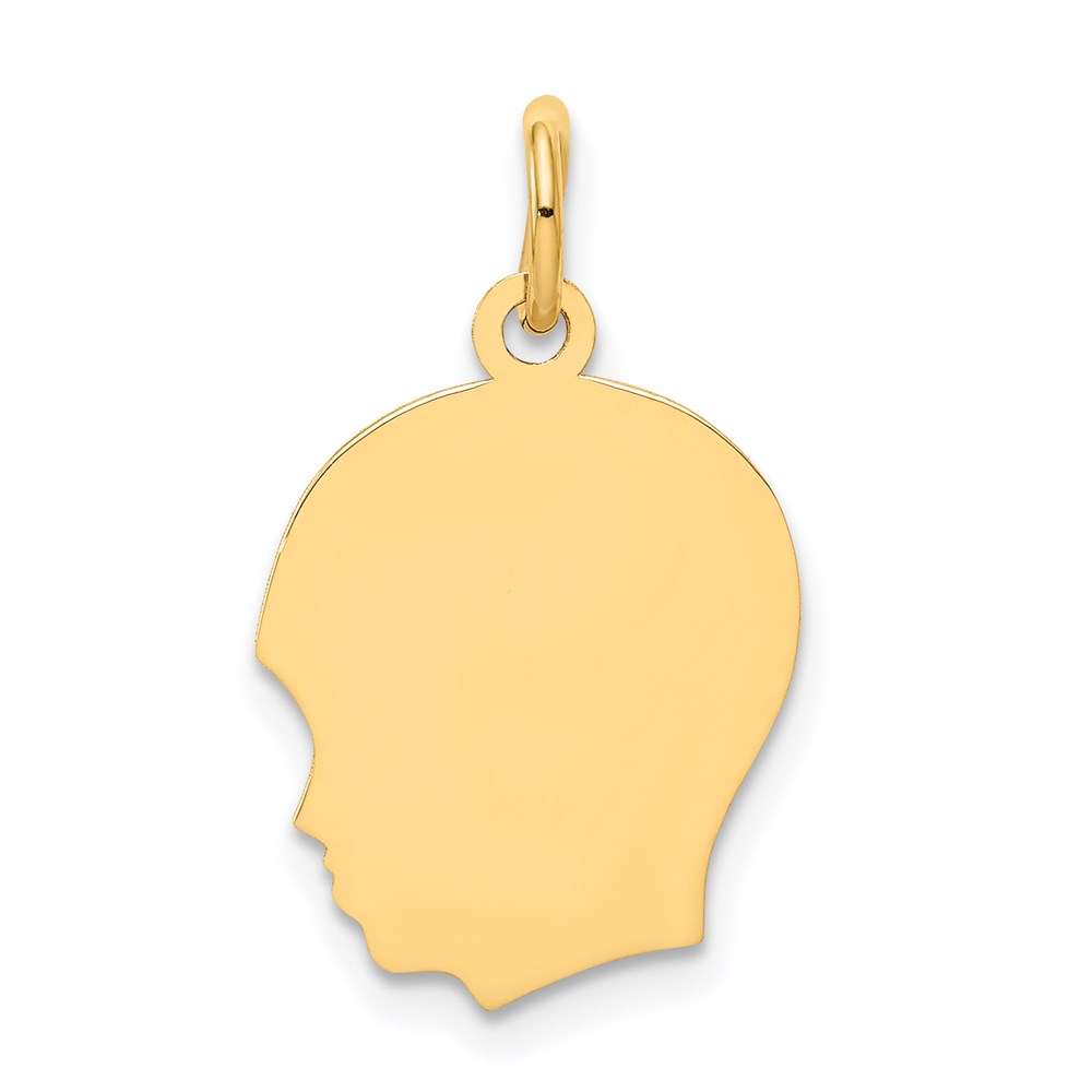 XM110-1.jpg 14k Plain Medium .009 Gauge Facing Left Engravable Boy Head Charm - Image 1