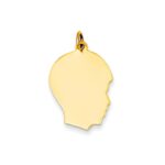 14k Plain Medium .027 Gauge Facing Right Engravable Boy Head Charm
