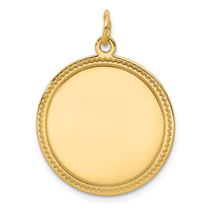 14k Plain with Zig-Zag Edge .027 Gauge Engravable Round 23mm Disc Charm