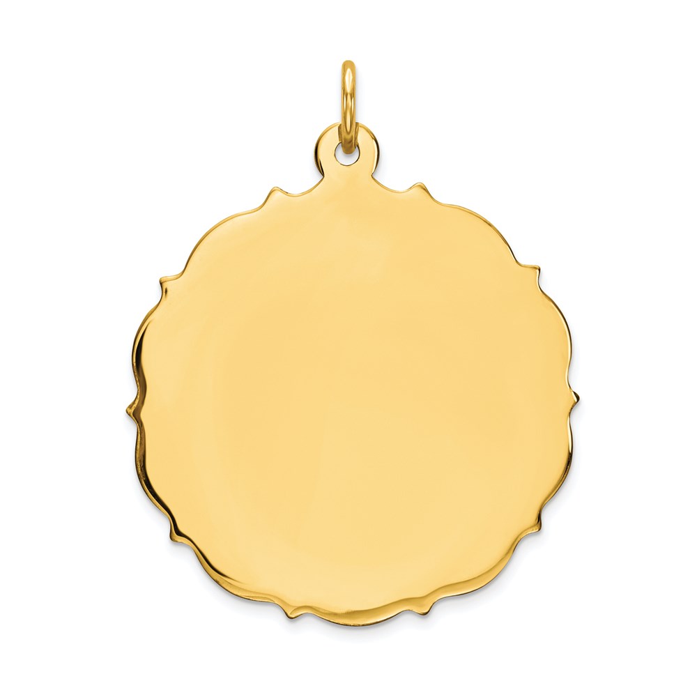 XM230.jpg 14k Plain with Fancy Edge .013 Gauge Engravable Round 29x26mm Disc Charm - Image 1