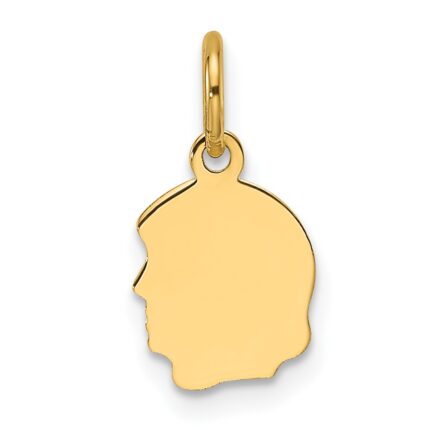 14k Plain Small .027 Gauge Facing Left Engravable Girl Head Charm