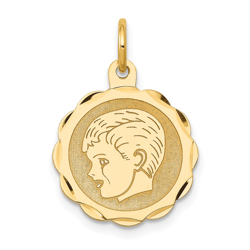 XM67.jpg 14k Boy Head on .013 Gauge 15mm Engravable Scalloped Disc Charm - Image 1