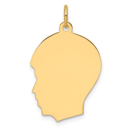 14k Plain Medium .018 Gauge Facing Left Engravable Boy Head Charm