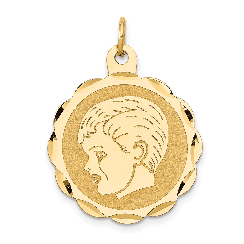 XM71.jpg 14k Boy Head on .011 Gauge 22mm Engravable Scalloped Disc Charm - Image 1