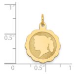 14k Girl Head on .013 Gauge Engravable Scalloped 17x15mm Disc Charm - Image 2